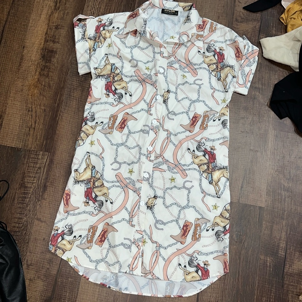Horse detailed button down dress